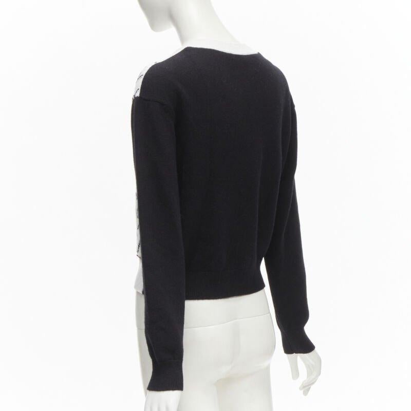 CHANEL 22C cachemire noir blanc Dove bird CC pull-over FR34 XS en vente 1