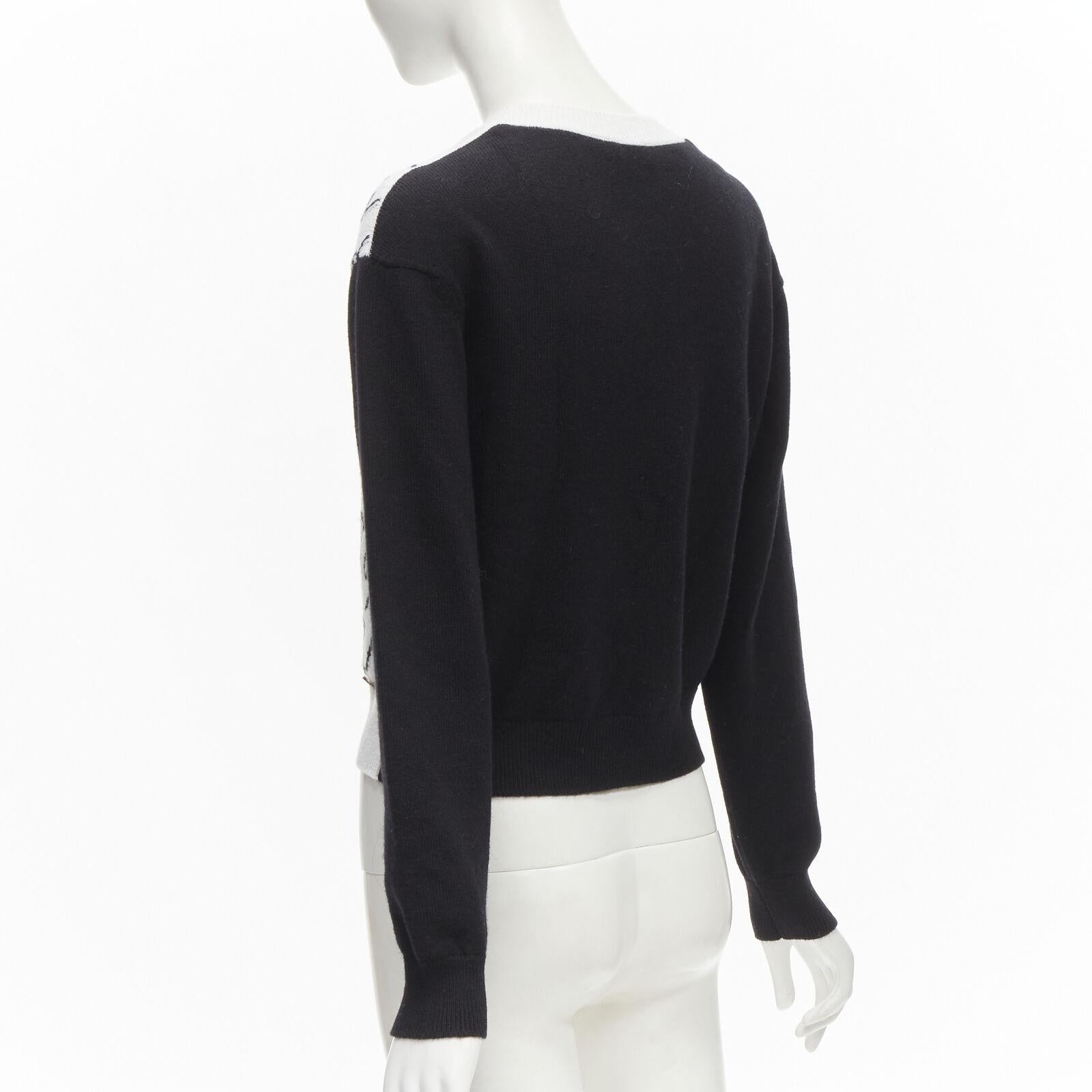CHANEL 22C cashmere black white Dove bird CC pullover sweater FR34 XS For Sale 1
