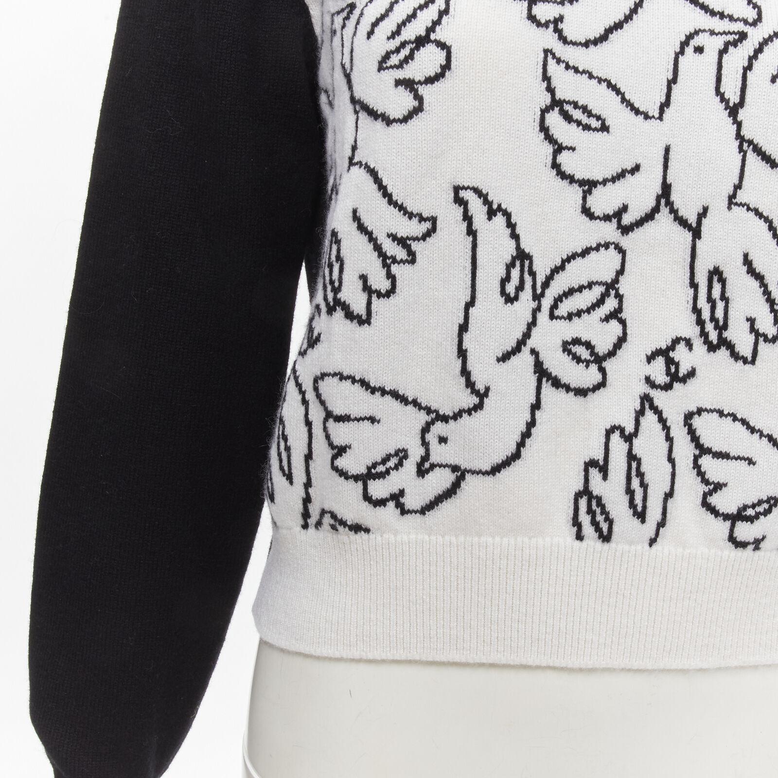 CHANEL 22C cashmere black white Dove bird CC pullover sweater FR34 XS For Sale 3