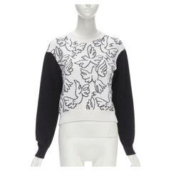 CHANEL 22C cashmere black white Dove bird CC pullover sweater FR34 XS