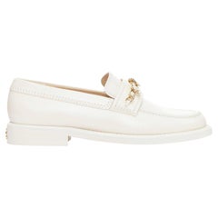 CHANEL 22C ivory CC heart flower charm chain leather loafers EU37