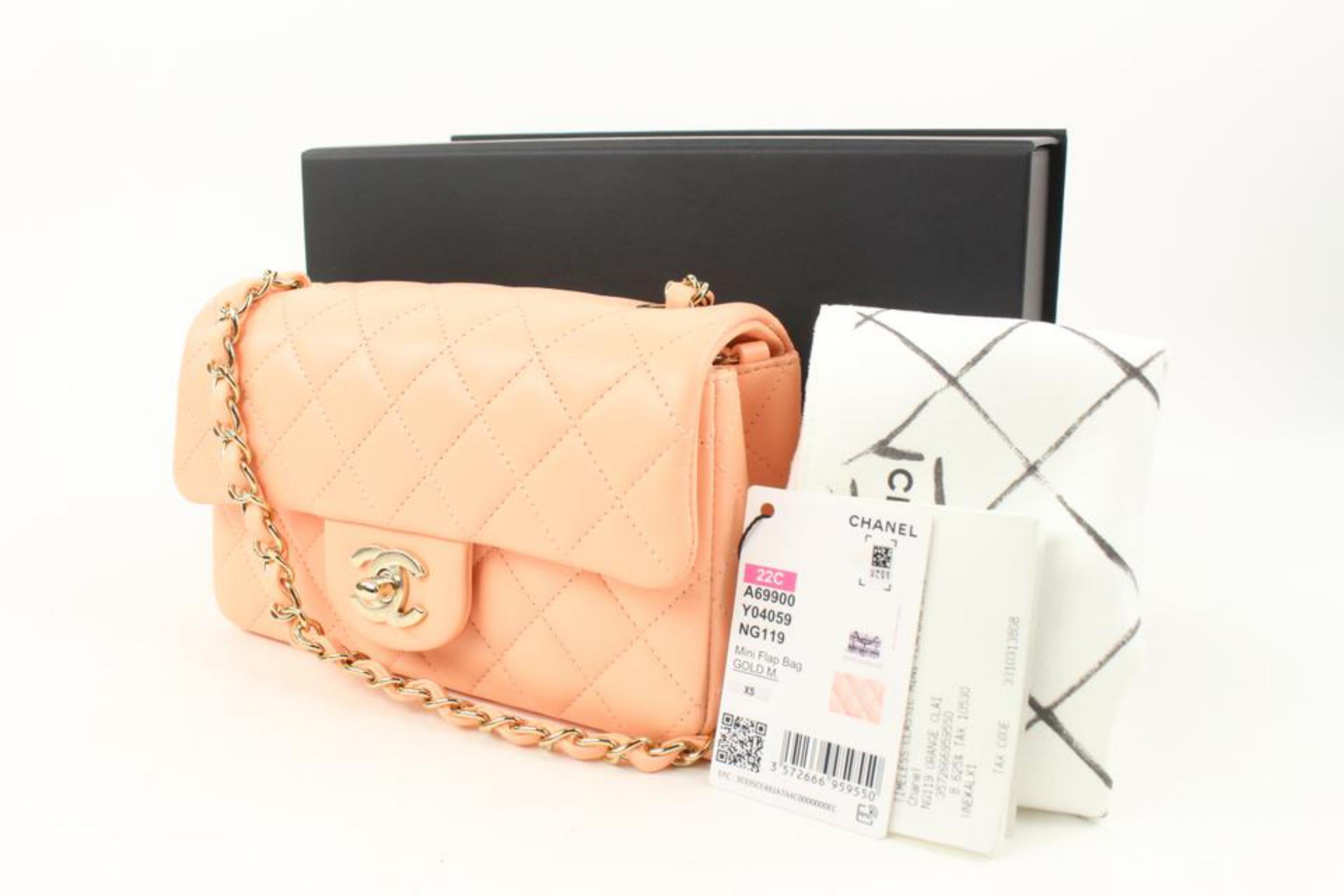 Chanel 22c Light Orange Quilted Lamb Rectangular Mini Classic Flap 118cas20 In New Condition In Dix hills, NY