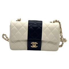 Chanel 22C Mini Rectangular Flap Bag Black White Lambskin GHW NFC Chip