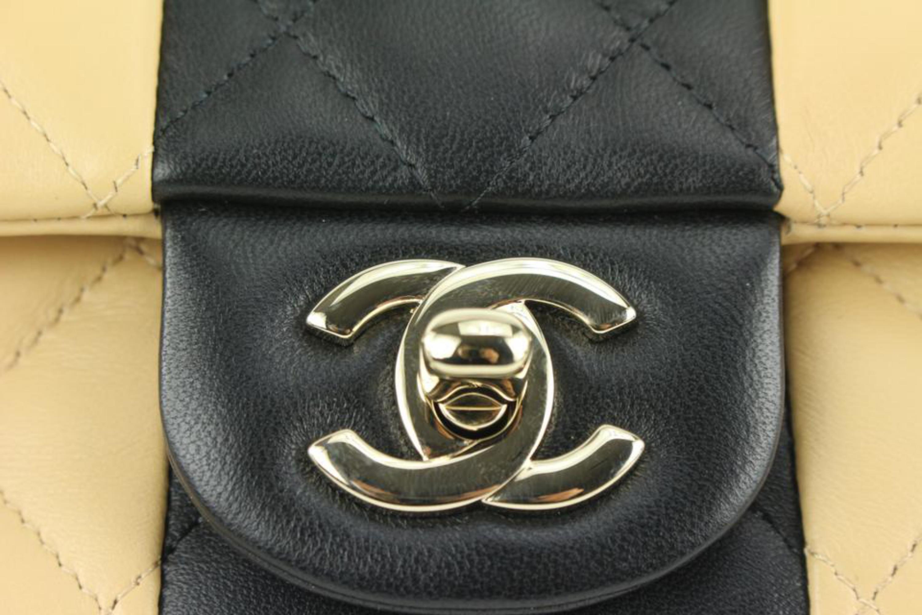 Chanel 22C Seltene Bicolor Beige Schwarze gesteppte Lammfell Mini Classic Flap 111ca4 2