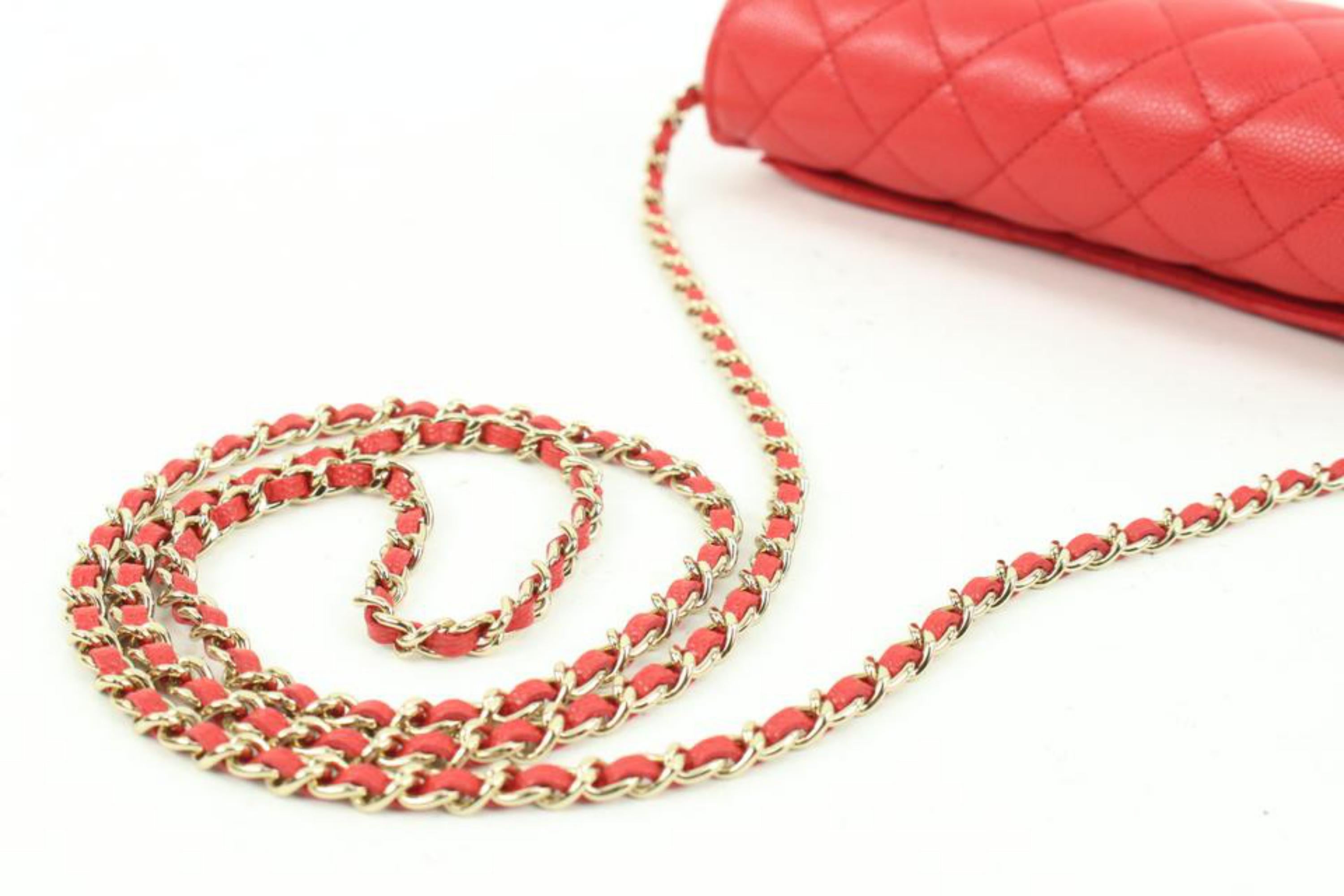 Chanel 22C Red Quilted Caviar Rectangular Mini Classic Flap Chain Bag 3ca215s In New Condition In Dix hills, NY