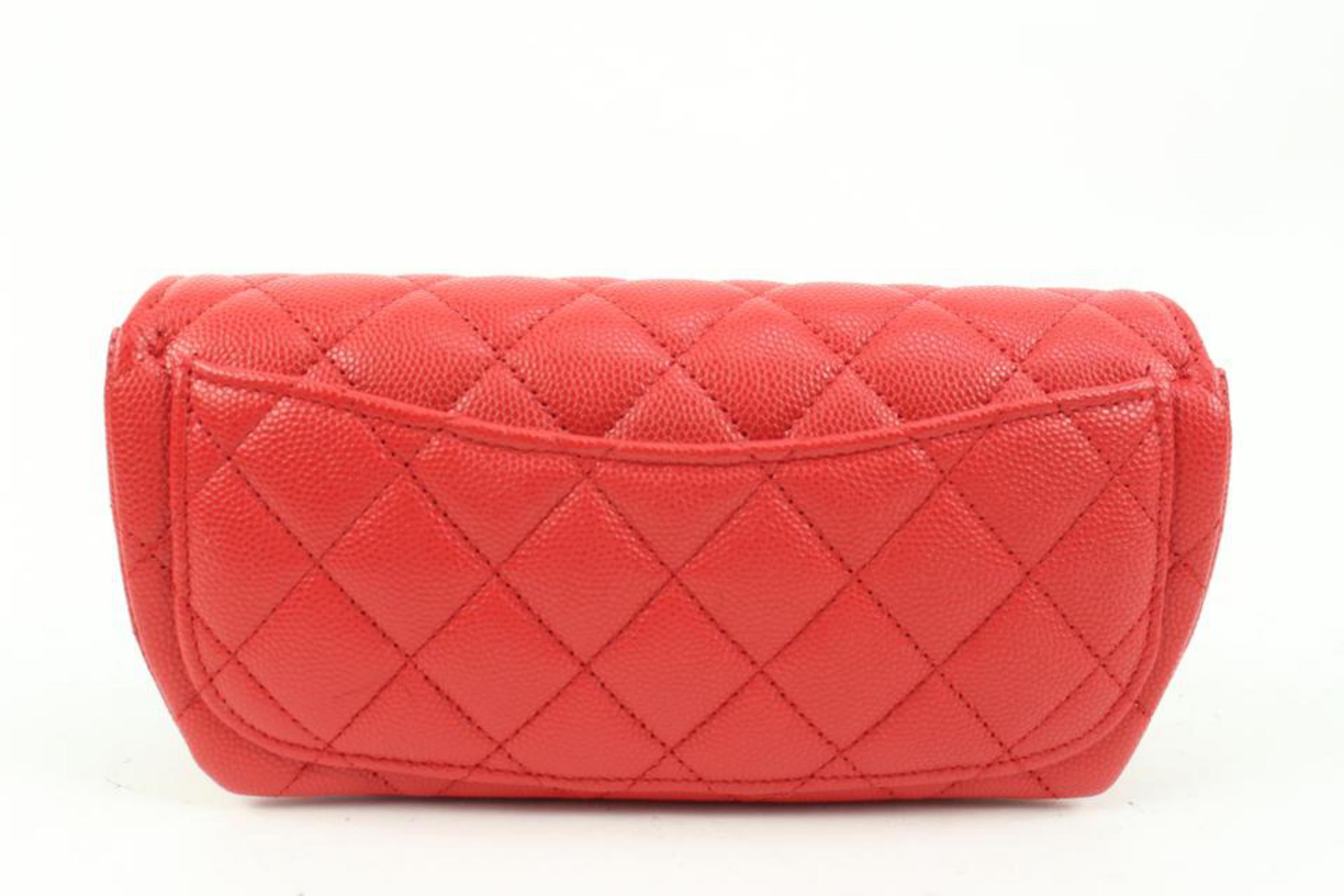 Women's Chanel 22C Red Quilted Caviar Rectangular Mini Classic Flap Chain Bag 3ca215s