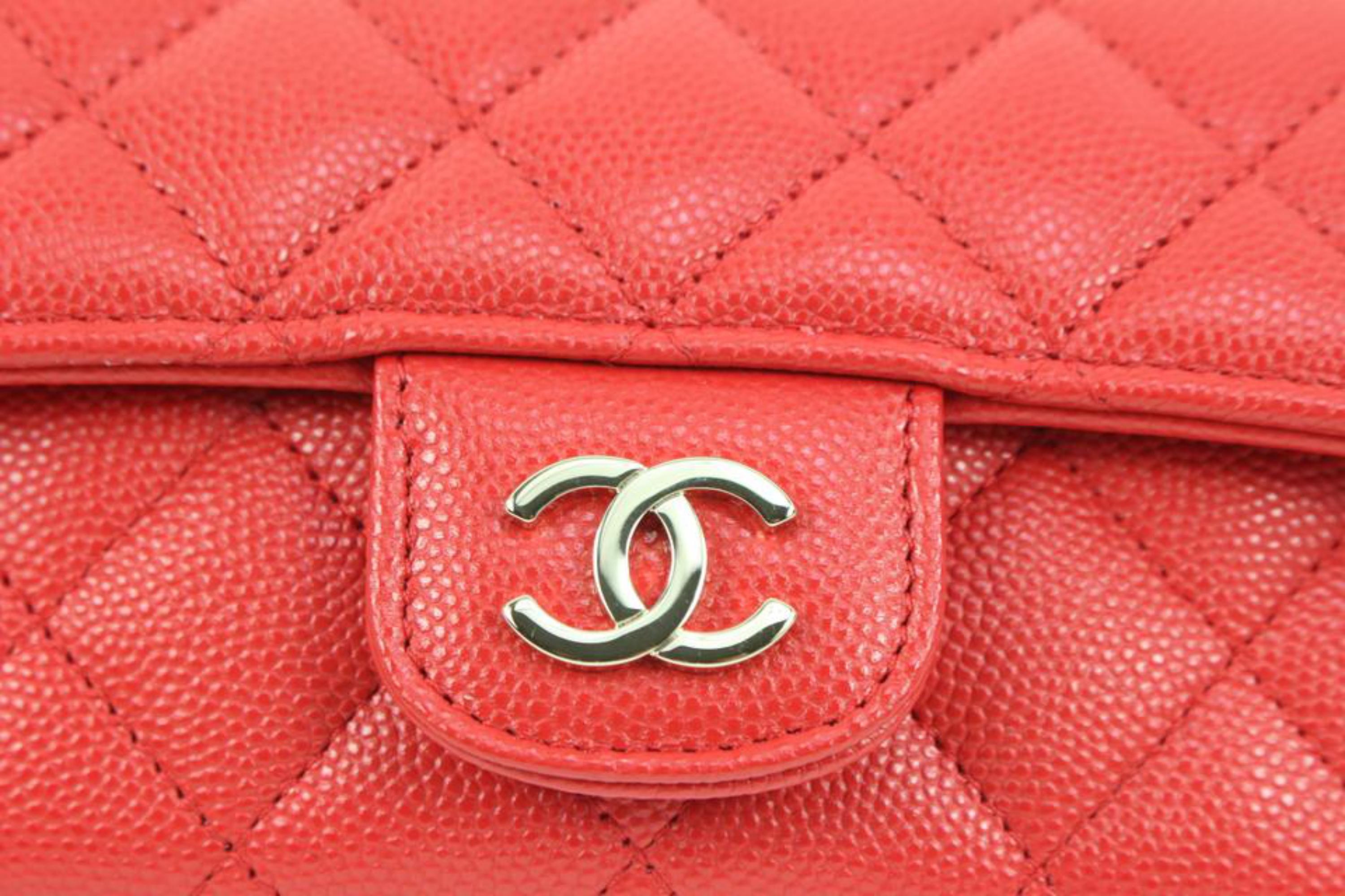 Chanel 22C Red Quilted Caviar Rectangular Mini Classic Flap Chain Bag 3ca215s 1