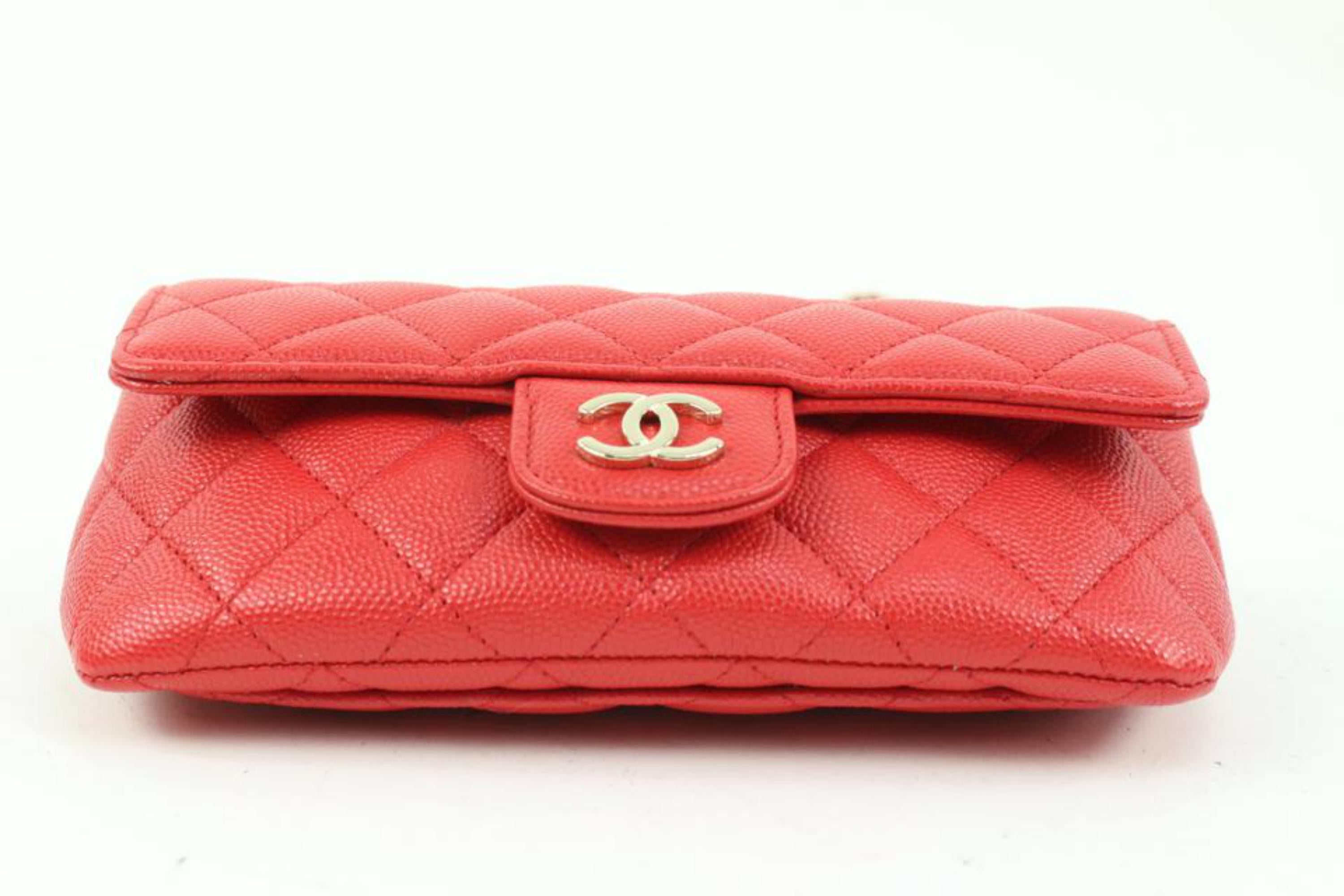 Chanel 22C Red Quilted Caviar Rectangular Mini Classic Flap Chain Bag 3ca215s 2