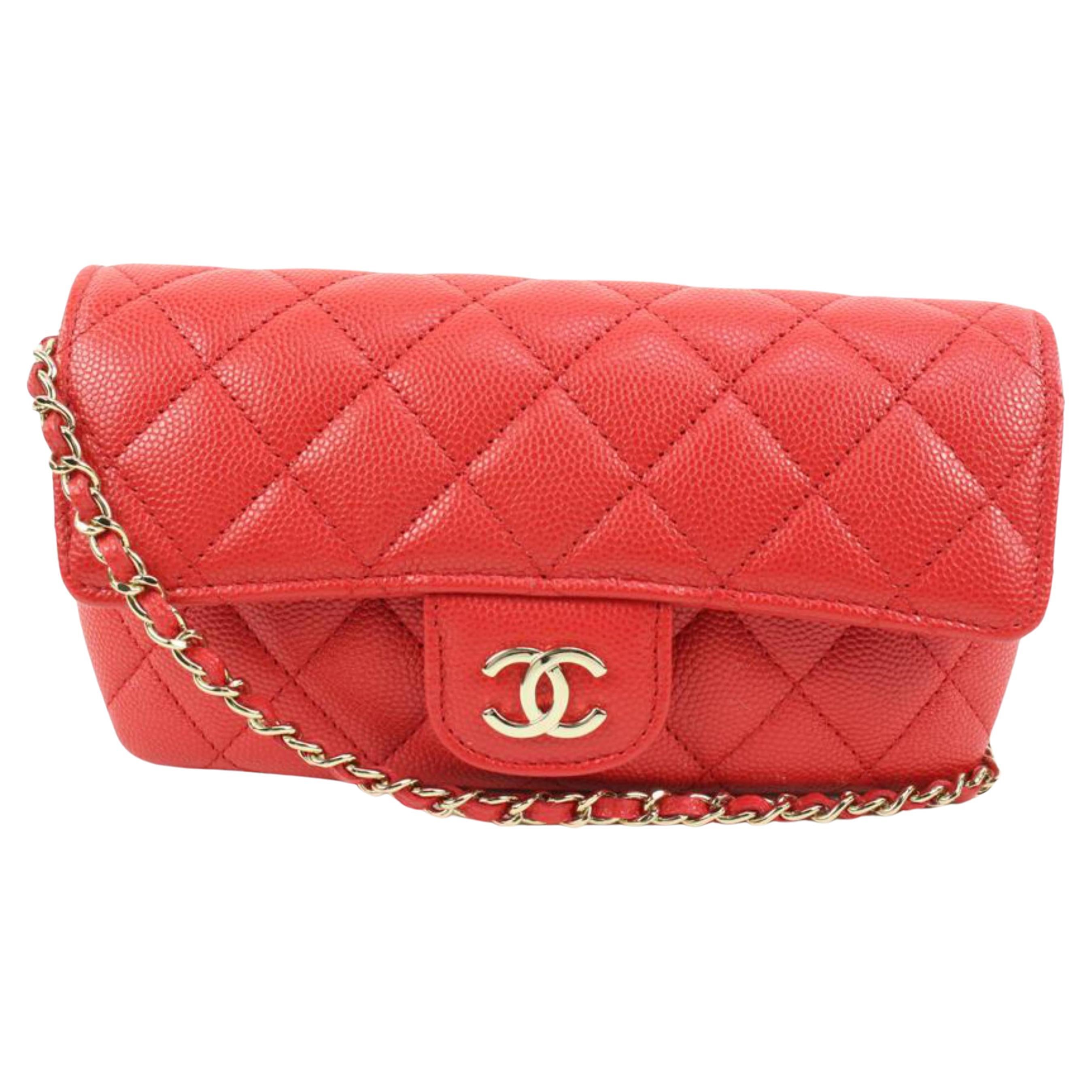 Chanel 22C Red Quilted Caviar Rectangular Mini Classic Flap Chain Bag  3ca215s