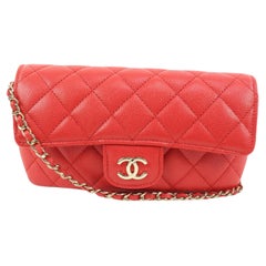 Chanel 22C Red Quilted Caviar Rectangular Mini Classic Flap Chain Bag 3ca215s