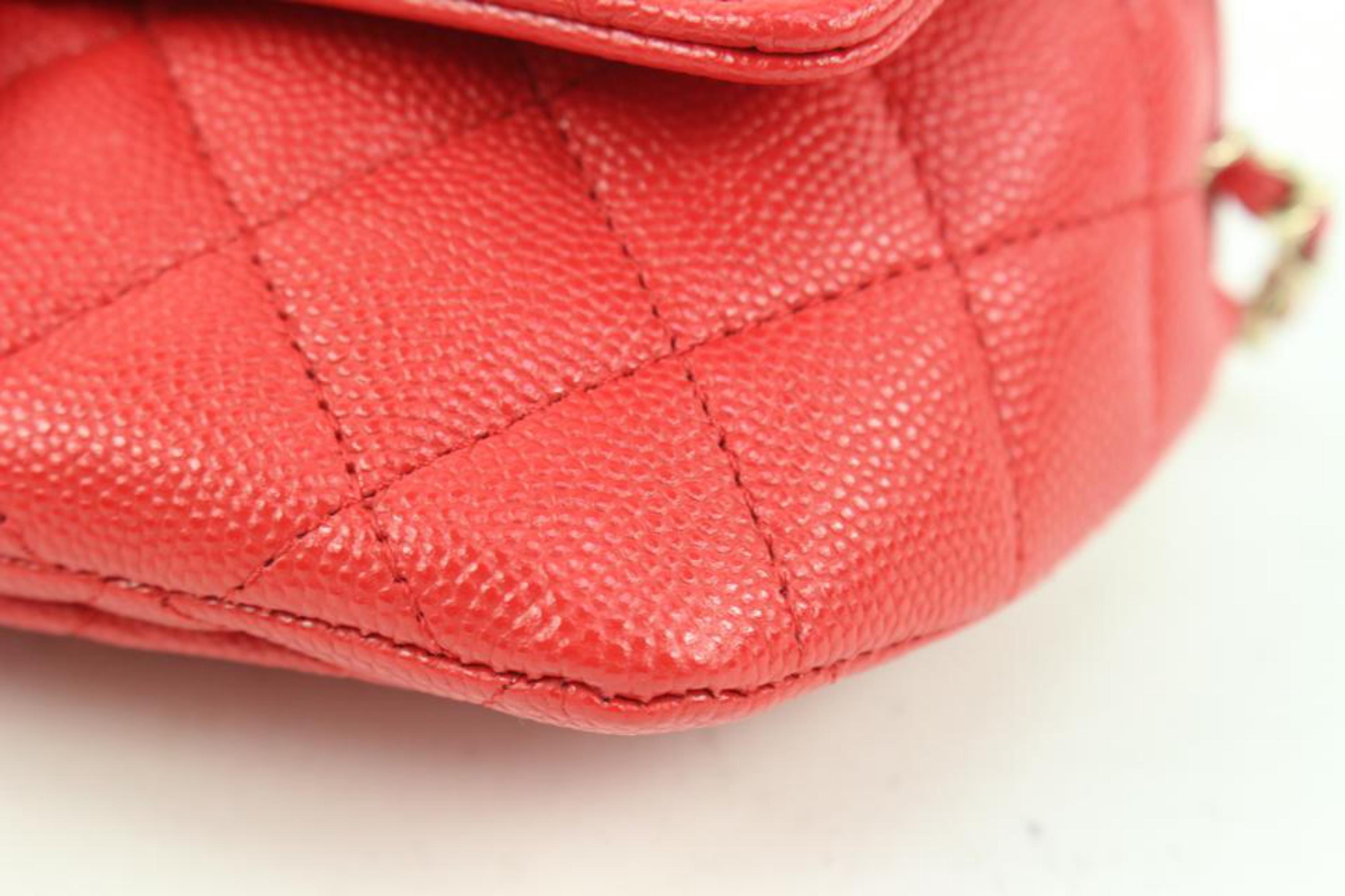 Chanel 22C Red Quilted Caviar Rectangular Mini Classic Flap Gold 6cas215 3