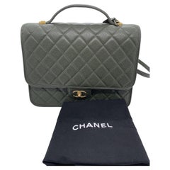 Chanel 22K Green Caviar Quilted Backpack Gold Tone Hardware