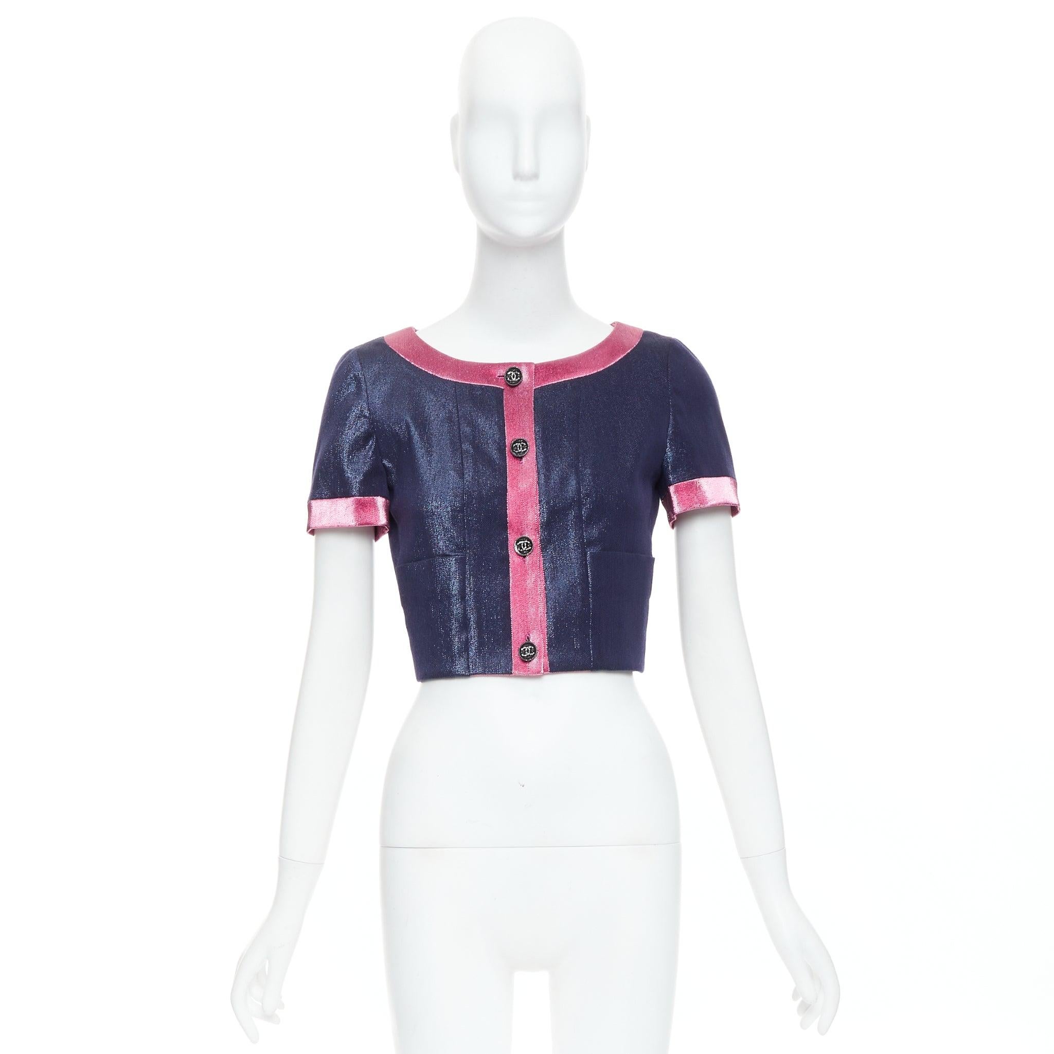 CHANEL 22K rose marine métallisé veste courte FR36 S en vente 5