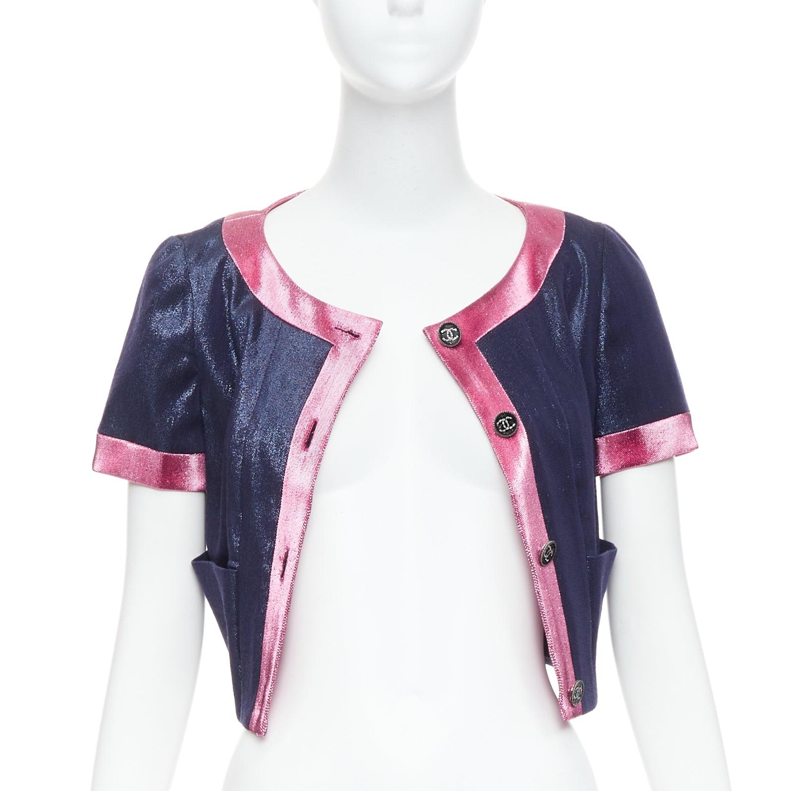 Rose CHANEL 22K rose marine métallisé veste courte FR36 S en vente