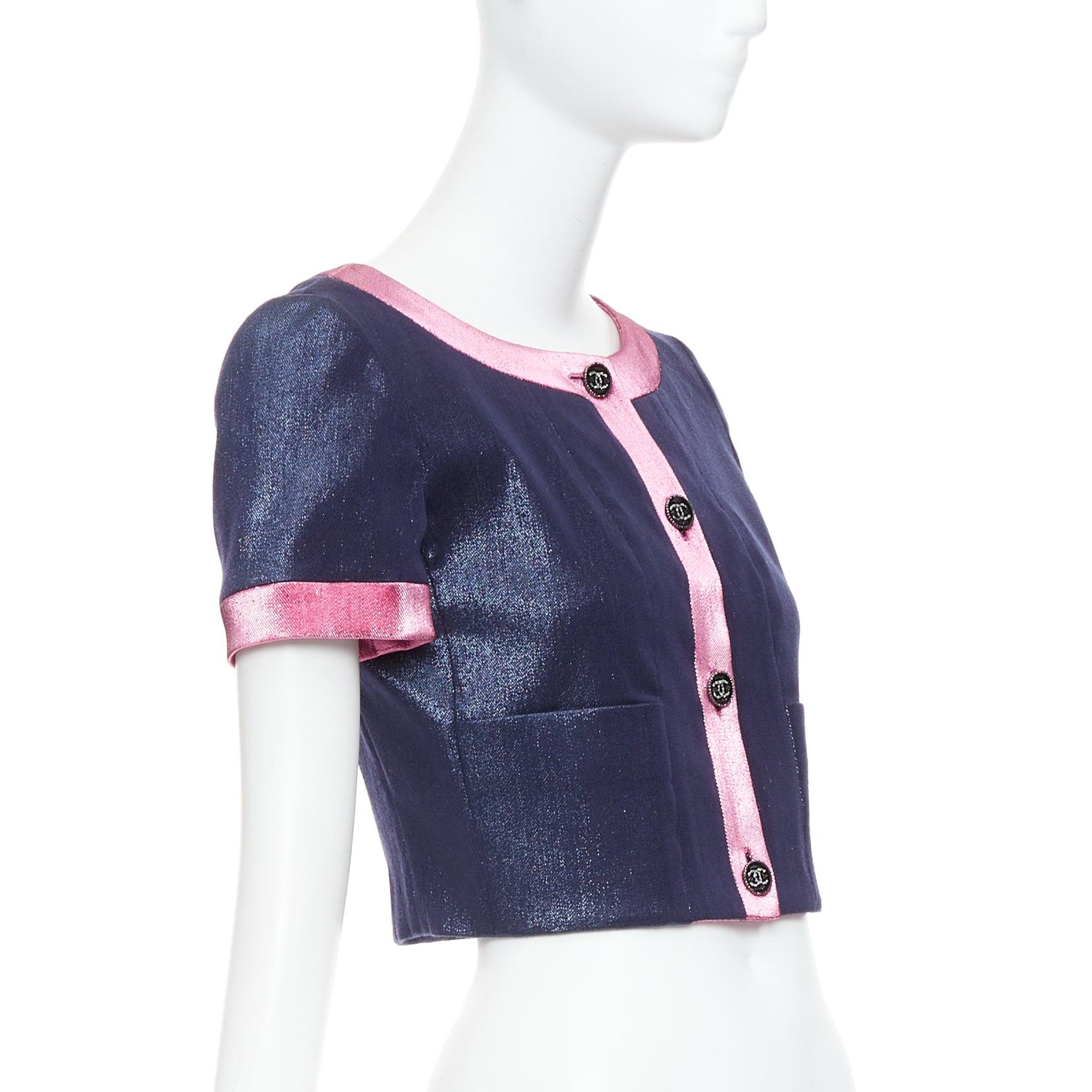 CHANEL 22K rose marine métallisé veste courte FR36 S Neuf - En vente à Hong Kong, NT