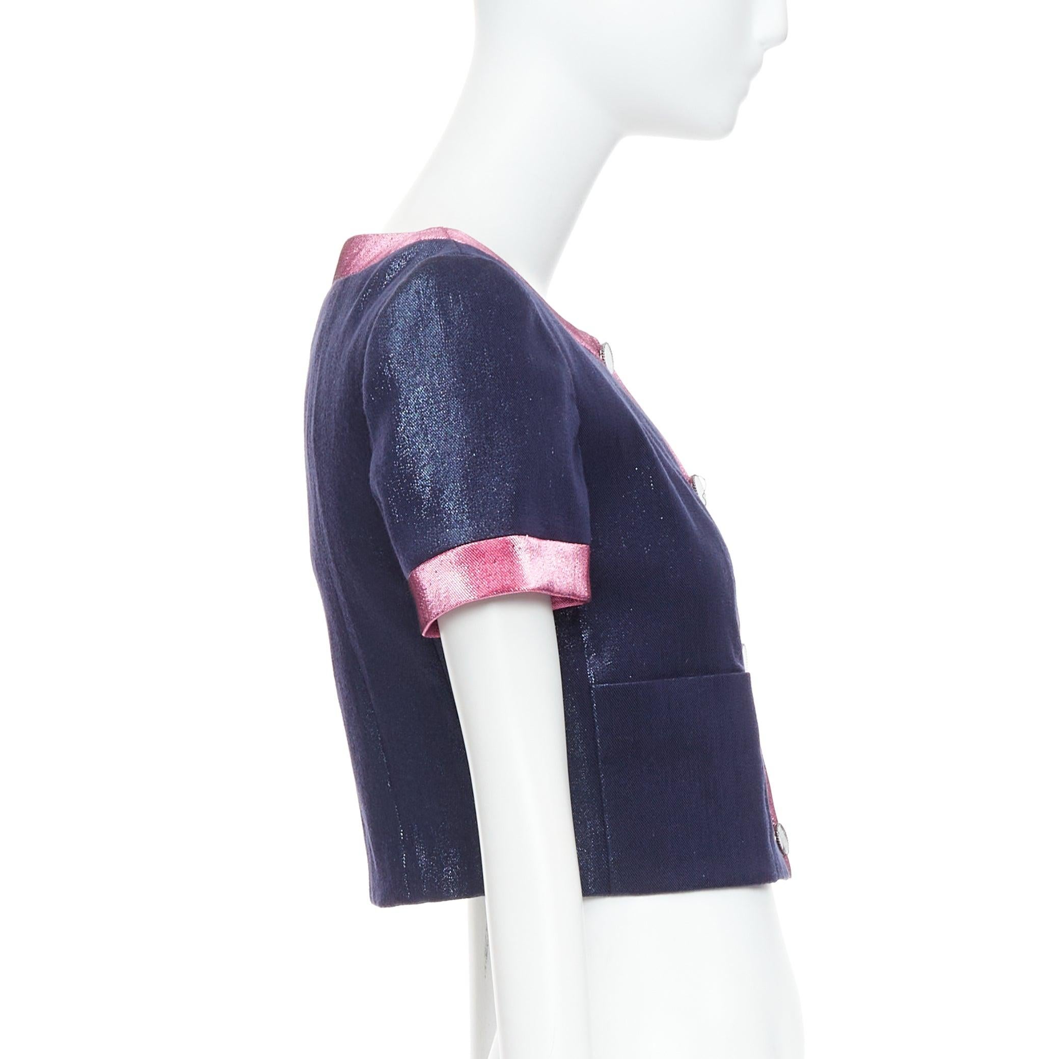 CHANEL 22K rose marine métallisé veste courte FR36 S Pour femmes en vente