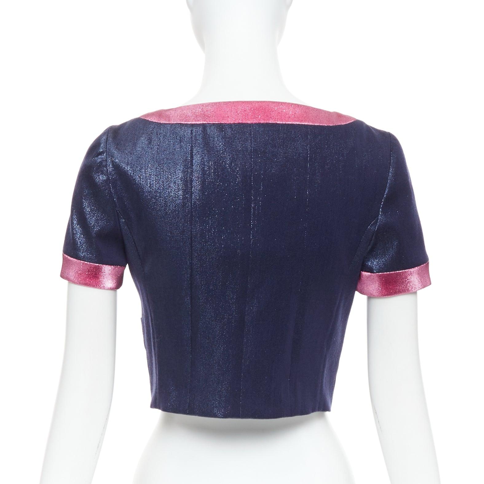 CHANEL 22K rose marine métallisé veste courte FR36 S en vente 1
