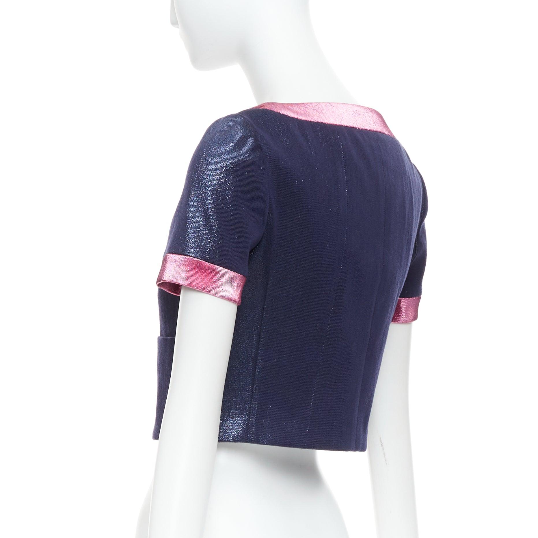 CHANEL 22K rose marine métallisé veste courte FR36 S en vente 2