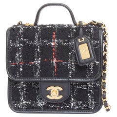 CHANEL 22K Small Flap Tweed School Memory black tweed gold crossbody bag