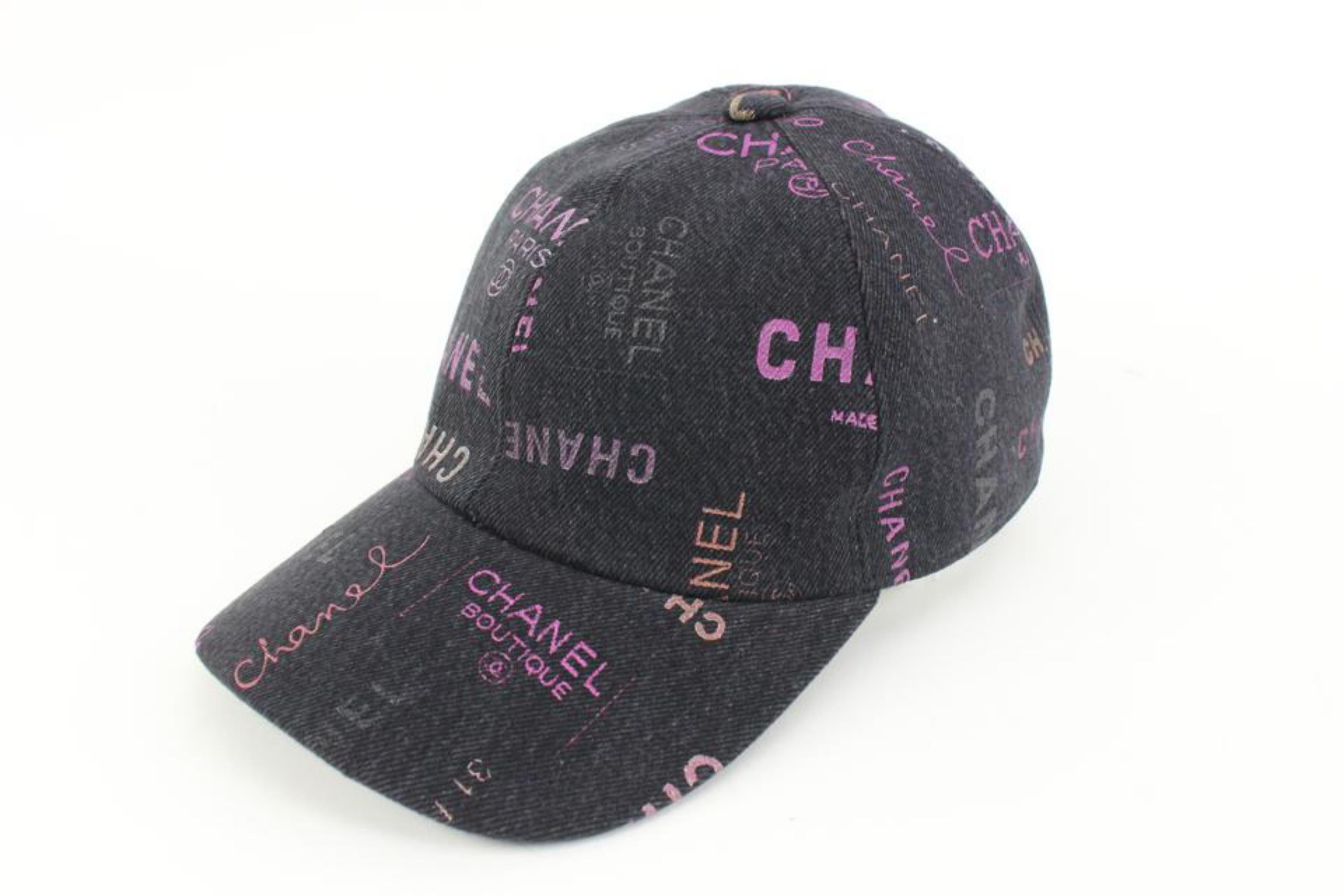 Chanel 22P Black Denim x Pink CC Logo All Over Baseball Cap 98ck323s
