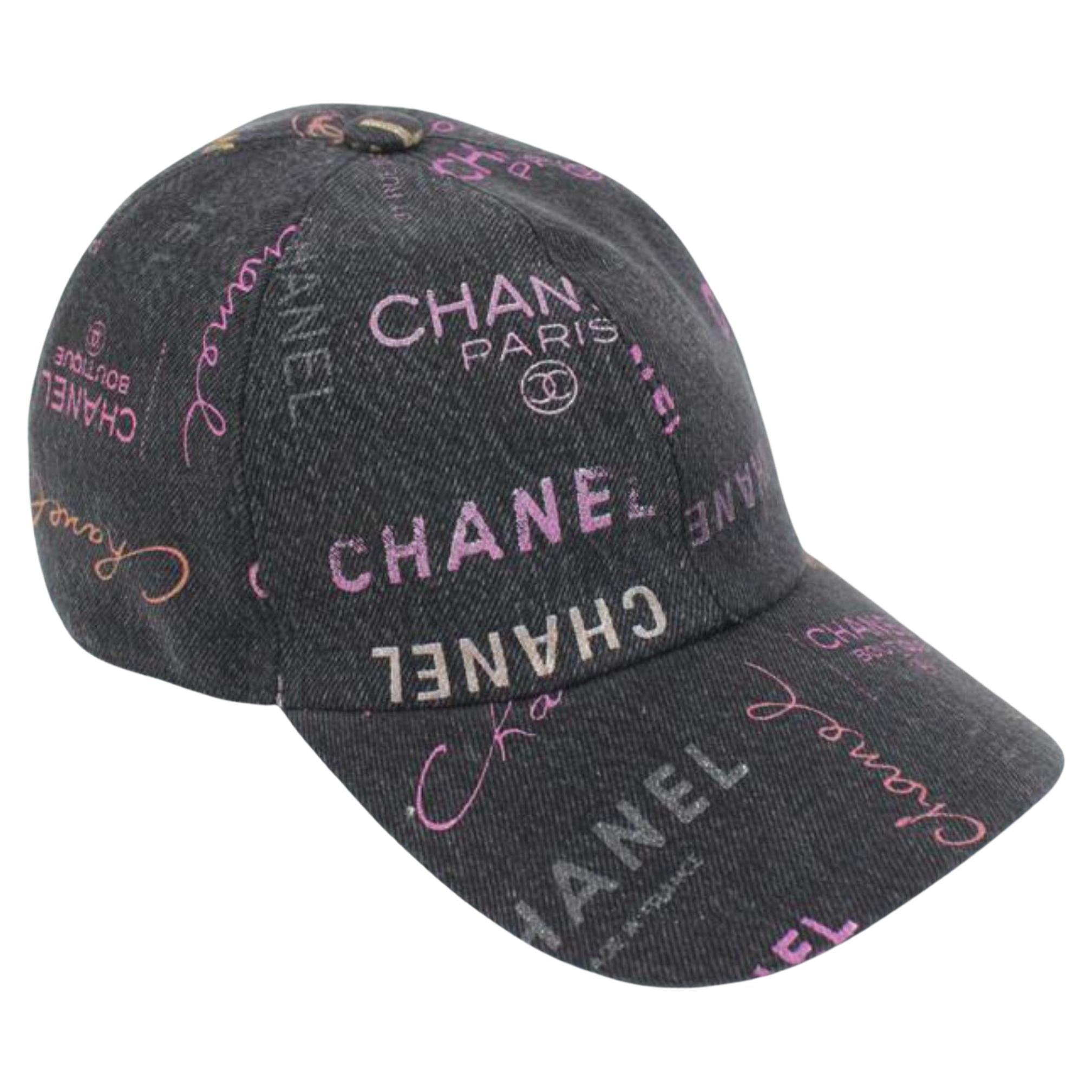 Chanel 22P Black Denim x Pink CC Logo All Over Baseball Cap 98ck323s For Sale