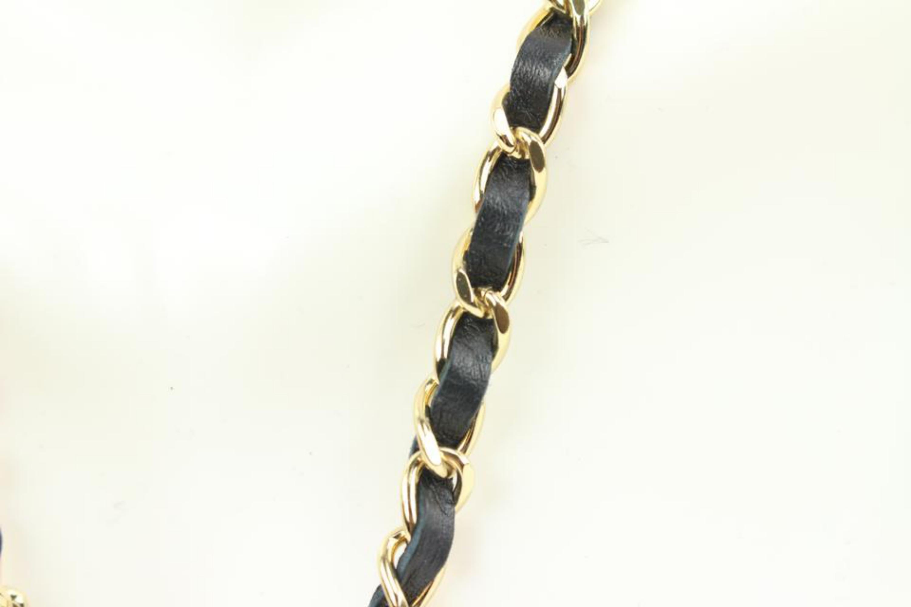 Chanel 22P Black Interlaced Leather x Gold Chain Jumbo CC Necklace 49ck32s 2