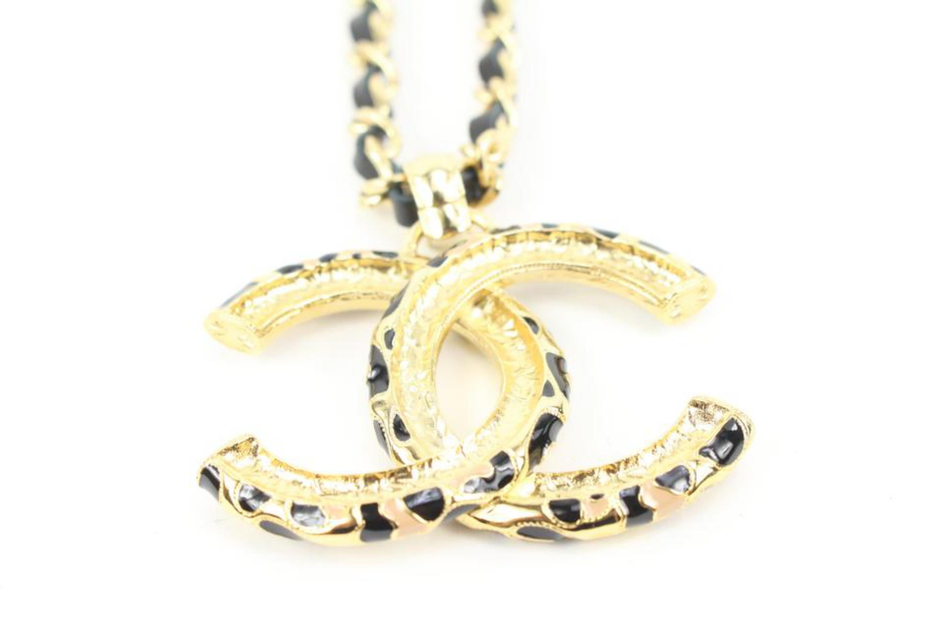 Chanel 22P Black Interlaced Leather x Gold Chain Jumbo CC Necklace 49ck32s 3