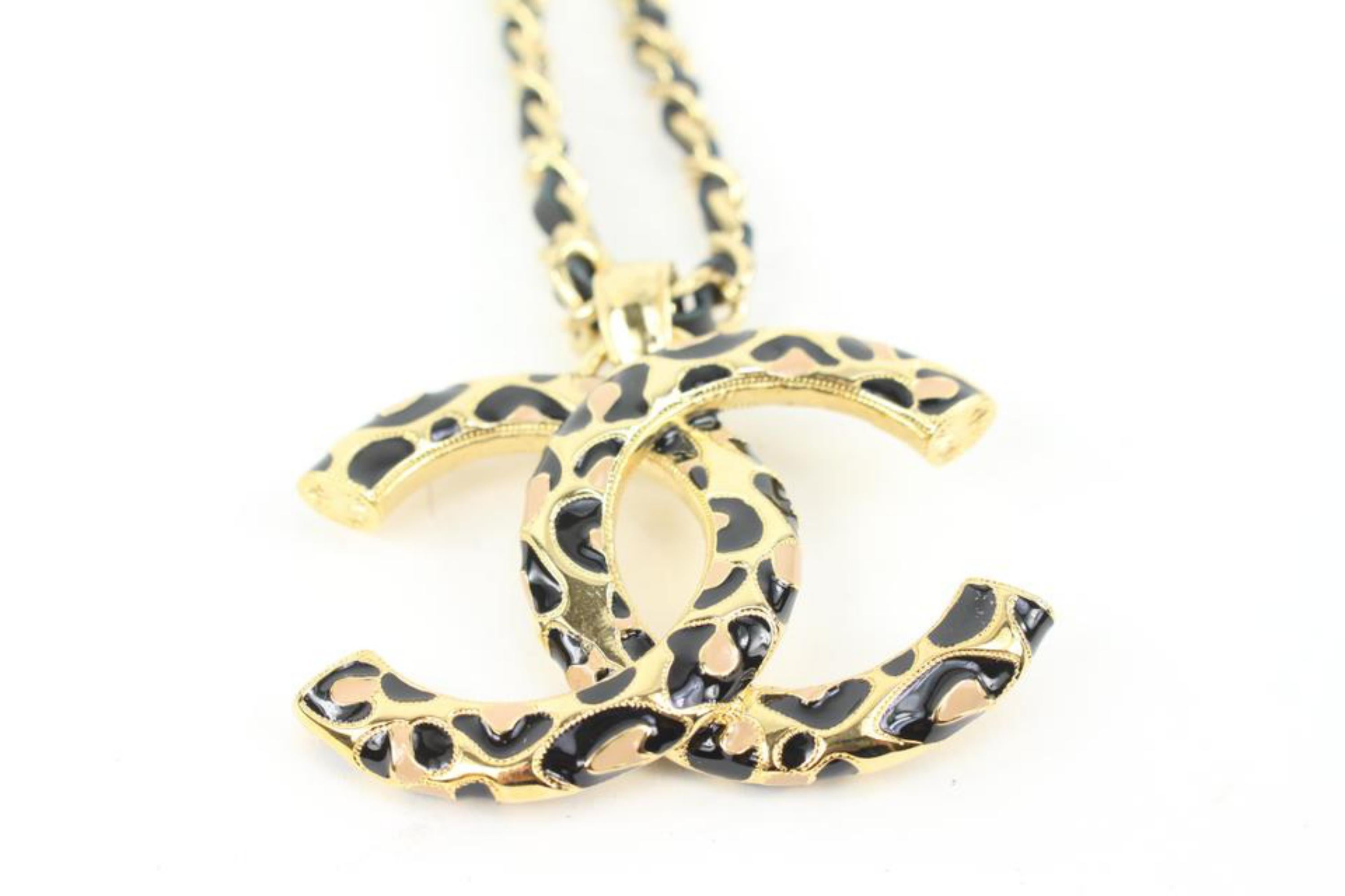 Chanel 22P Black Interlaced Leather x Gold Chain Jumbo CC Necklace 49ck32s 4