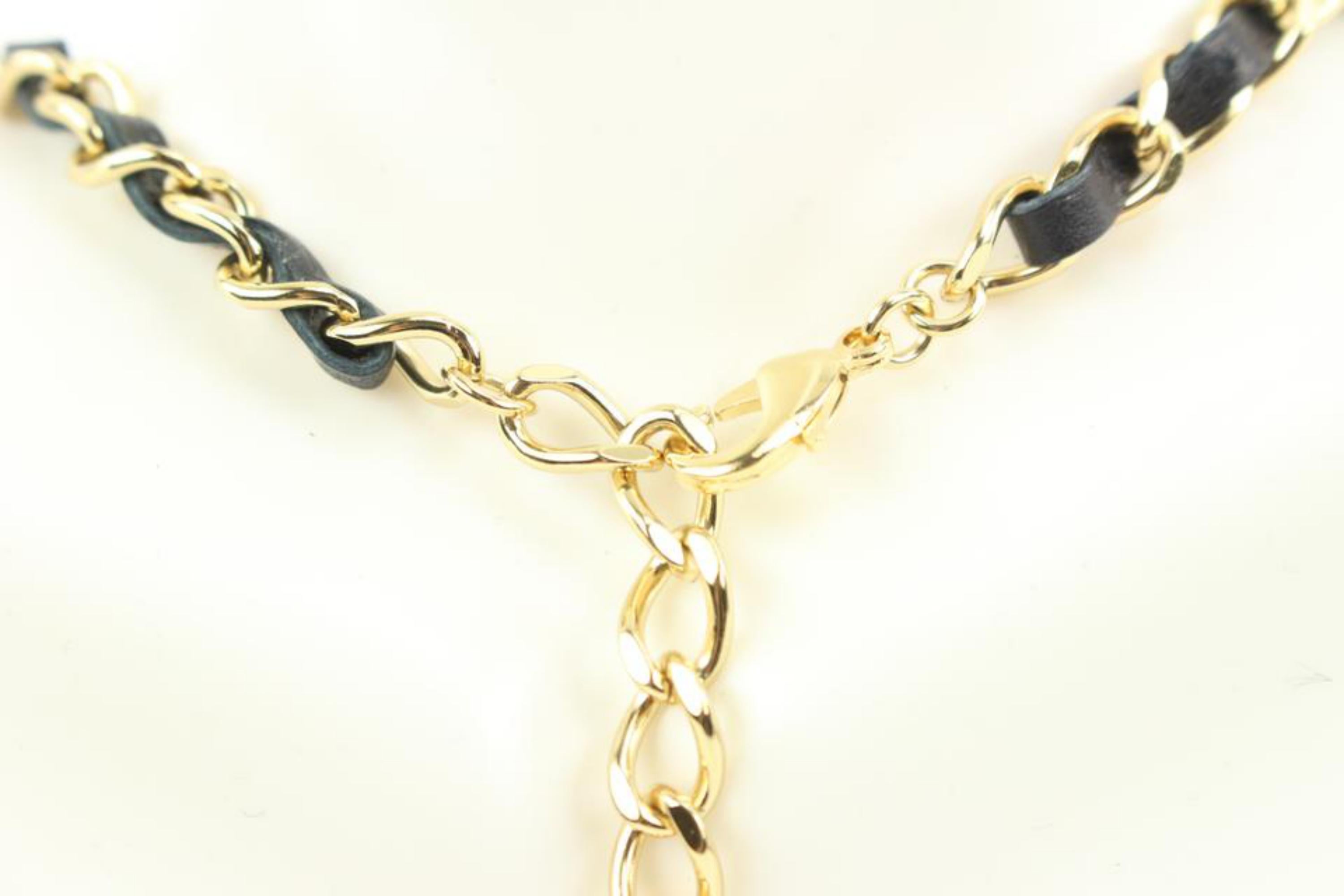 Chanel 22P Black Interlaced Leather x Gold Chain Jumbo CC Necklace 49ck32s 1