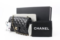 Chanel 22P Black Quilted Lambskin Mini Classic Flap Gold Chain Bag s215ca93