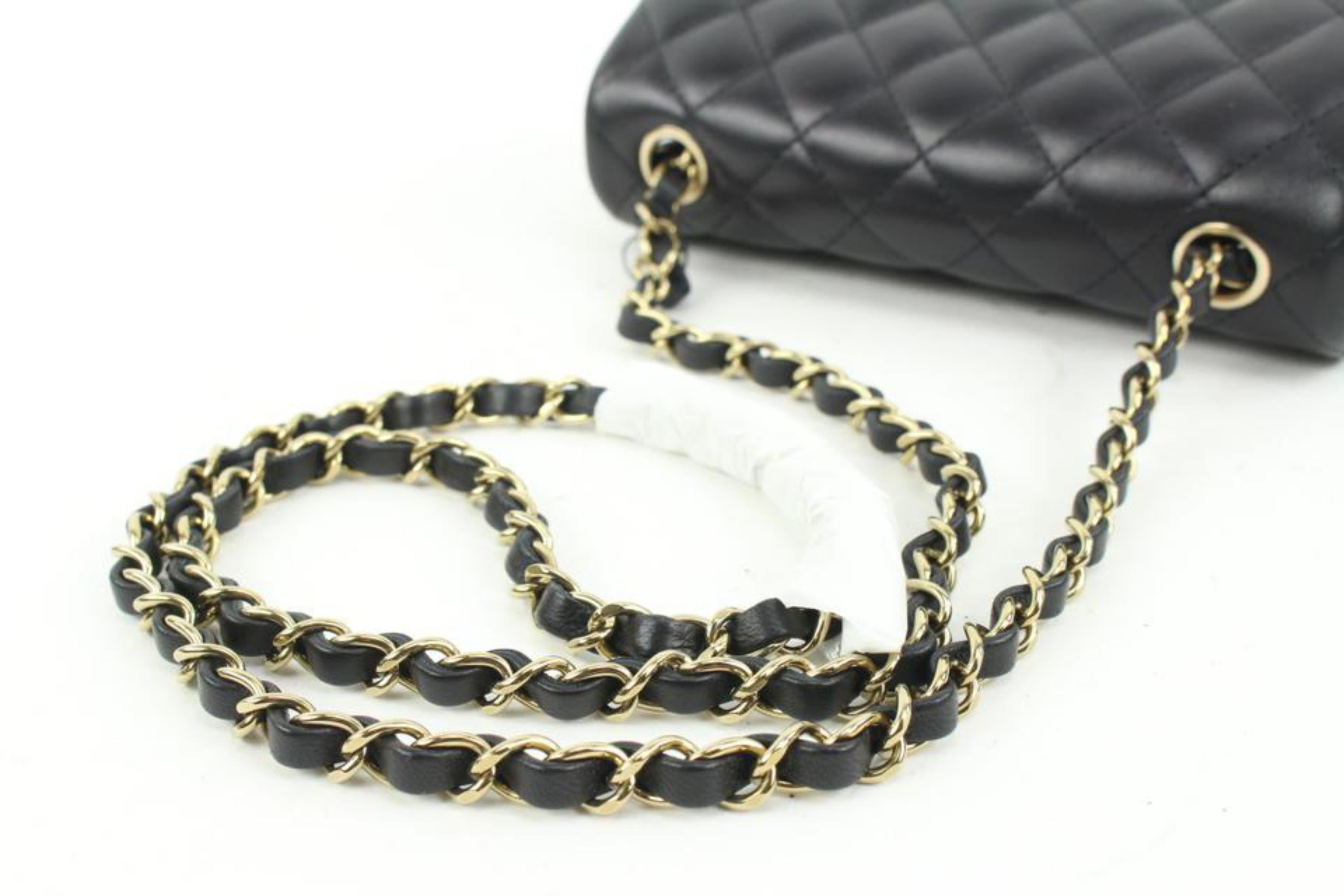 Chanel 22P Black Quilted Lambskin Mini Classic Flap Gold Chain Bag s215ca93 In New Condition In Dix hills, NY