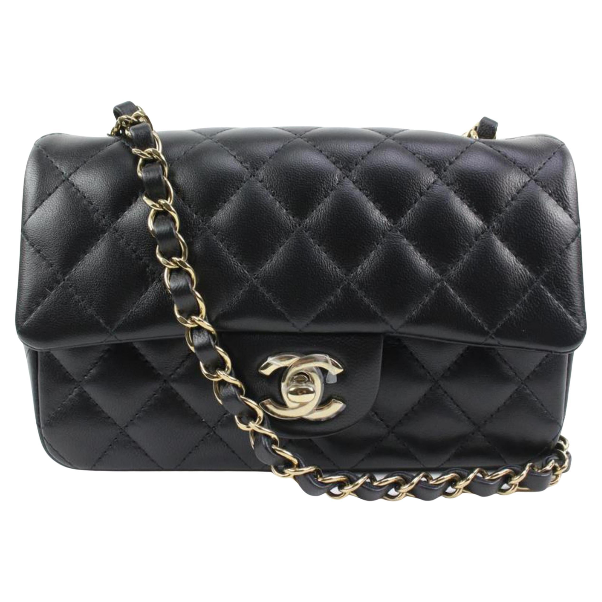 Chanel 22P Black Quilted Lambskin Mini Classic Flap Gold Chain Bag s215ca93