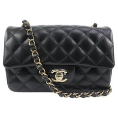 Chanel 22P Black Quilted Lambskin Mini Classic Flap Gold Chain Bag s215ca93