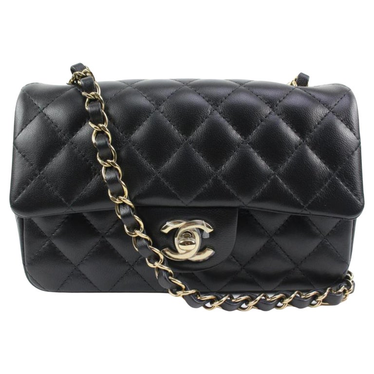 Chanel 22P Black Quilted Lambskin Mini Classic Flap Gold Chain Bag s215ca93  at 1stDibs