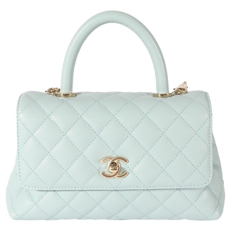 Chanel 22P Blue Quilted Caviar Small Coco Top Handle Flap For Sale