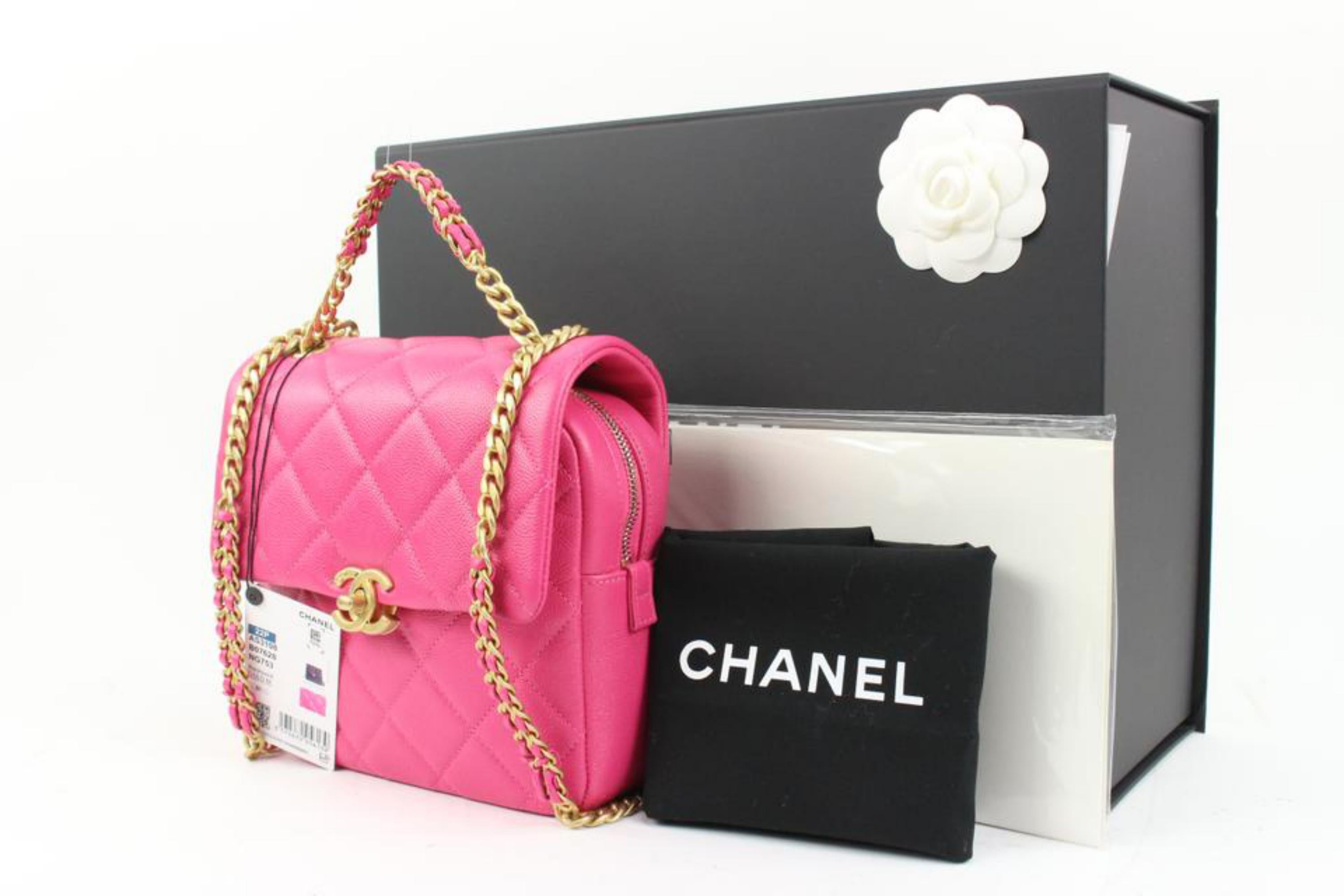Chanel 22P Dark Pink Quilted Caviar Chain Backpack Flap s214ca72
Date Code/Serial Number: G4AL16P6
Made In: Italy
Measurements: Length:  7.5
