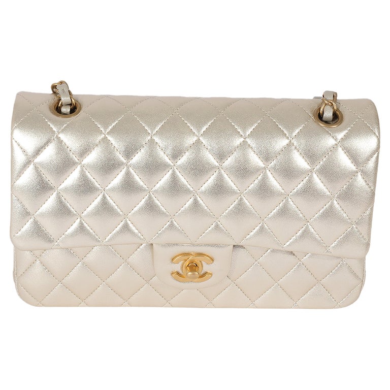 Chanel 22P Gold Lambskin Medium Classic Flap Bag For Sale at 1stDibs