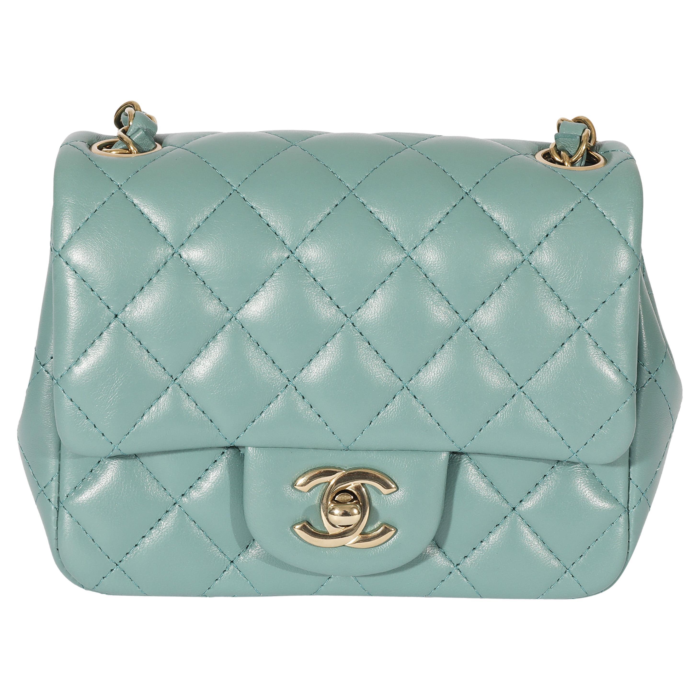 Chanel 22P Green Lambskin Mini Square Flap Bag For Sale at 1stDibs  chanel  22p collection, chanel 22p flap bag, chanel 22p iridescent green