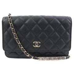 Chanel 22p Limited Black Quilted Caviar CC Link Geldbörse an Kette 124ca65