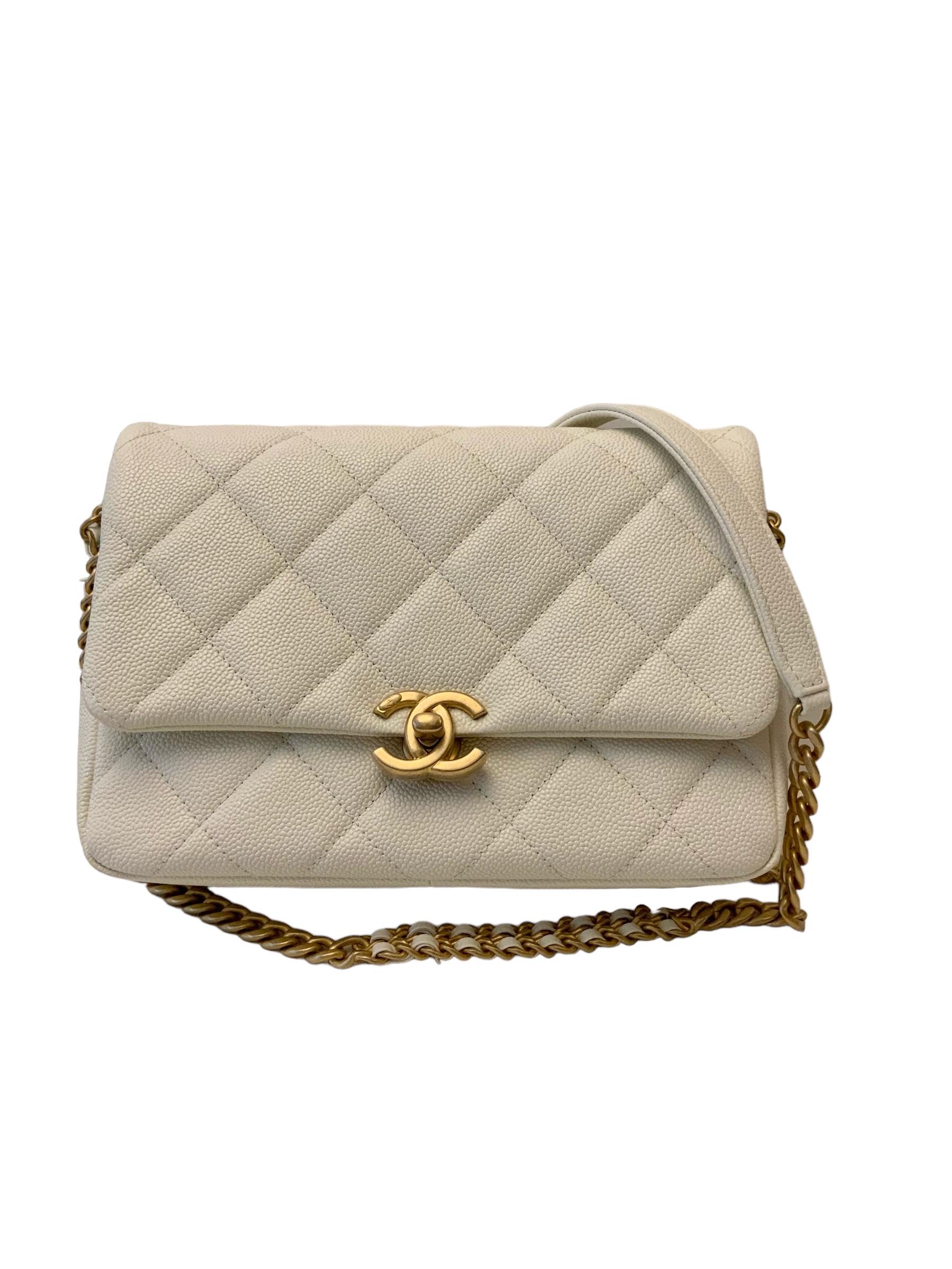 Chanel 22P Melody Flap White Caviar Small Bag  5
