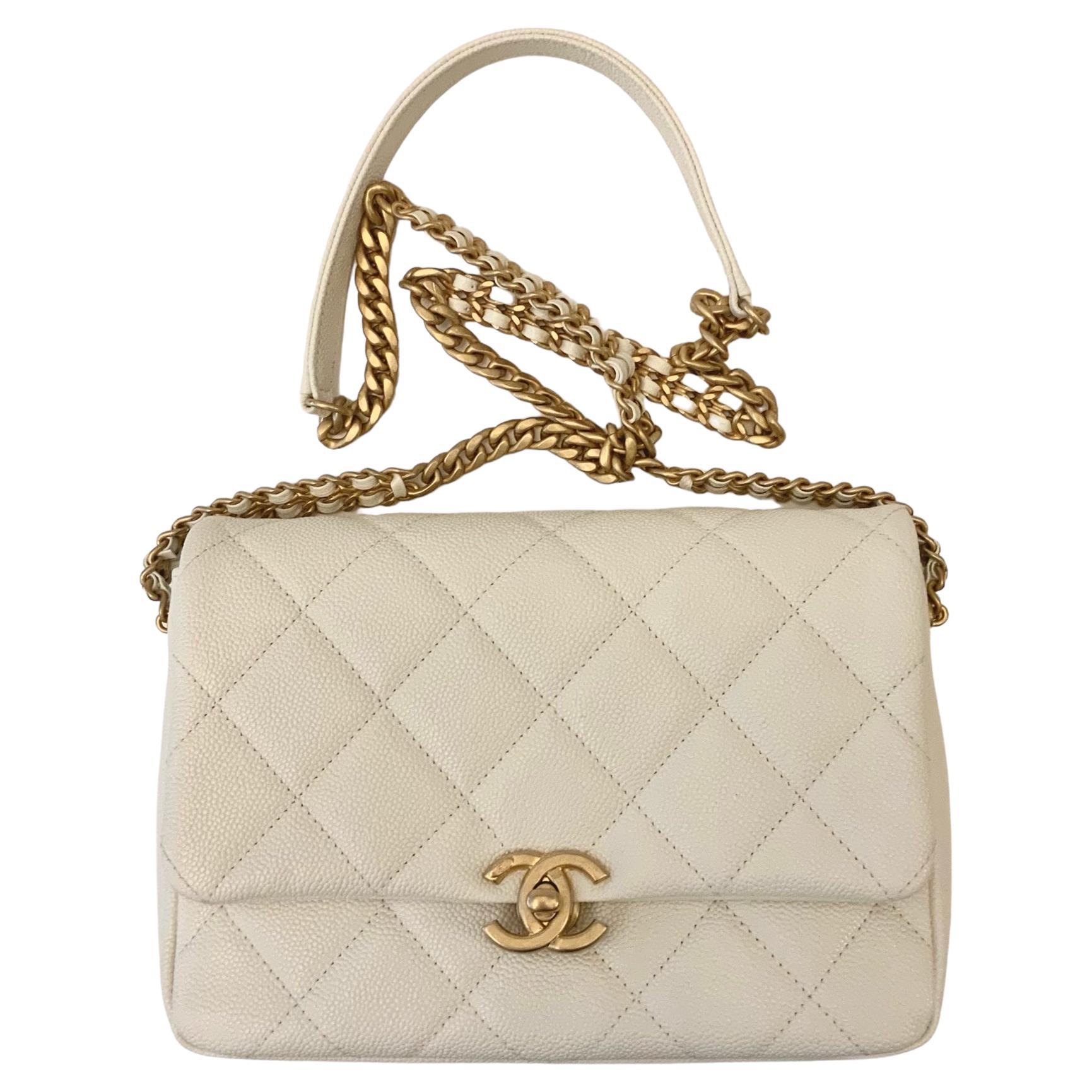 Chanel 22P Melody Flap White Caviar Small Bag  For Sale