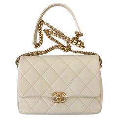 Used Chanel 22P Melody Flap White Caviar Small Bag 