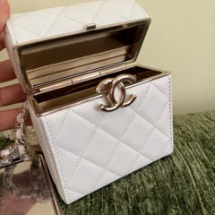 Chanel 22p Mini White Quilted Lambskin Box Clutch Crossbody Bag