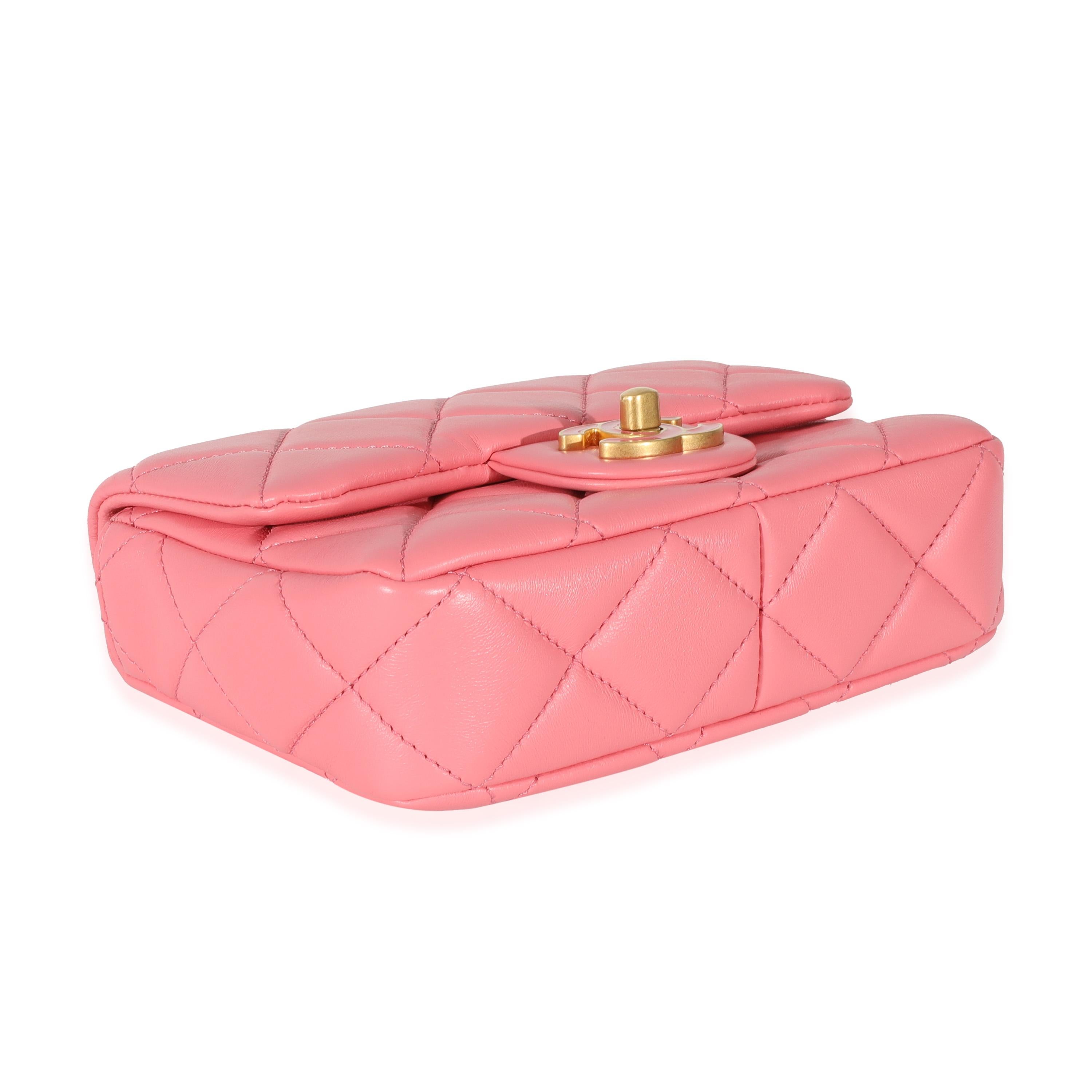 Chanel 22P Pink Lambskin Enamel Mini Pending Square Flap Bag 1