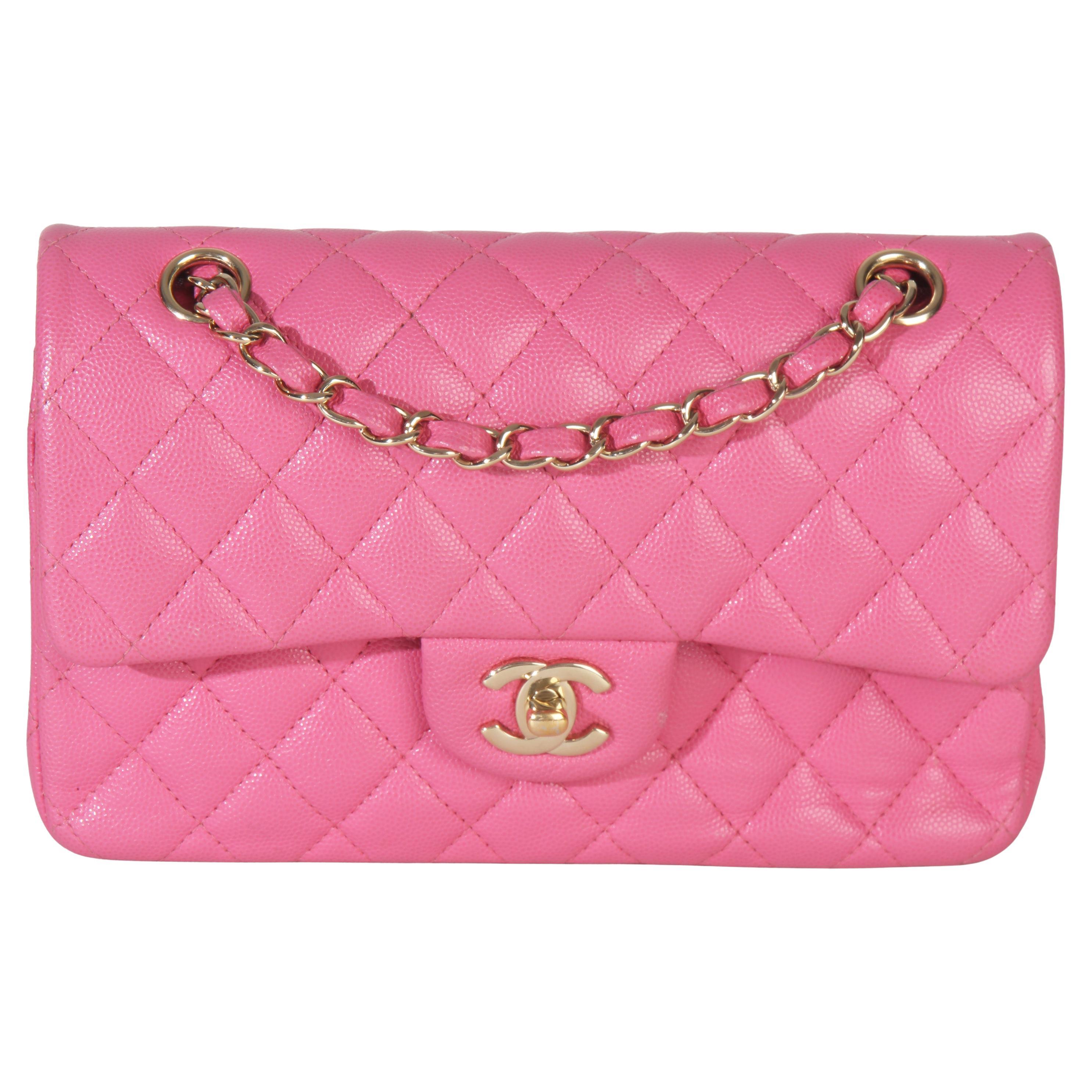 Chanel 22P Pink Quilted Caviar Small Classic Double Flap Bag