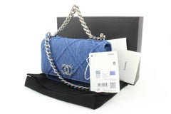 Chanel 22P Silver Gold Quilted Denim Wallet on Chain 19 Flap WOC  S126C49