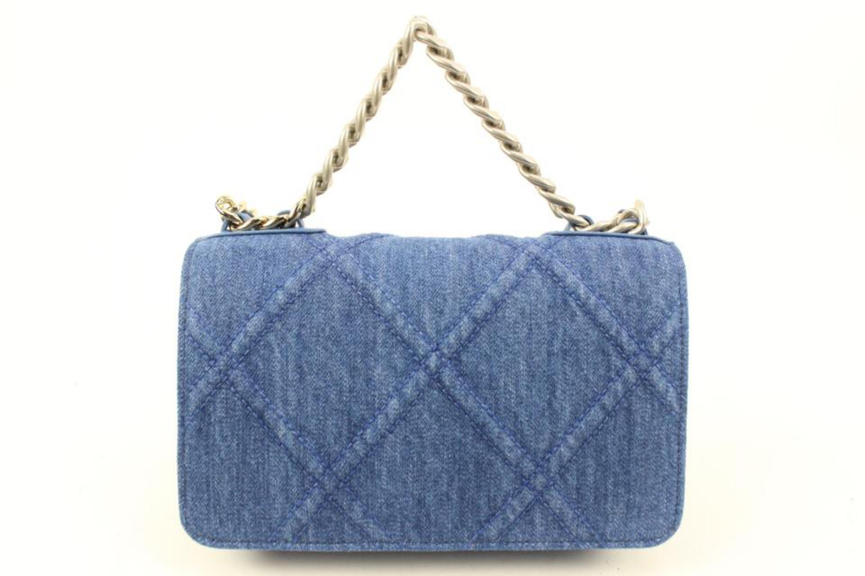 Women's Chanel 22P Silver Gold Quilted Denim Wallet on Chain 19 Flap WOC  S126C49