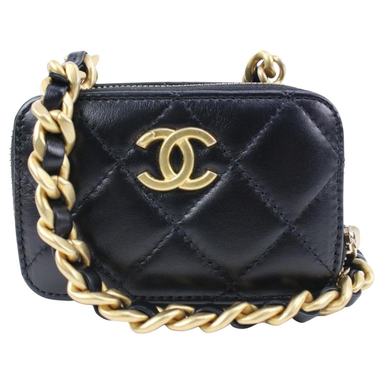 Chanel 22s Black Chain Quilted Lambskin Clutch with Mini Crossbody