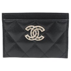 Chanel 22s Black Quilted Caviar CC Crystal O-Case Card Wallet 96ck323s