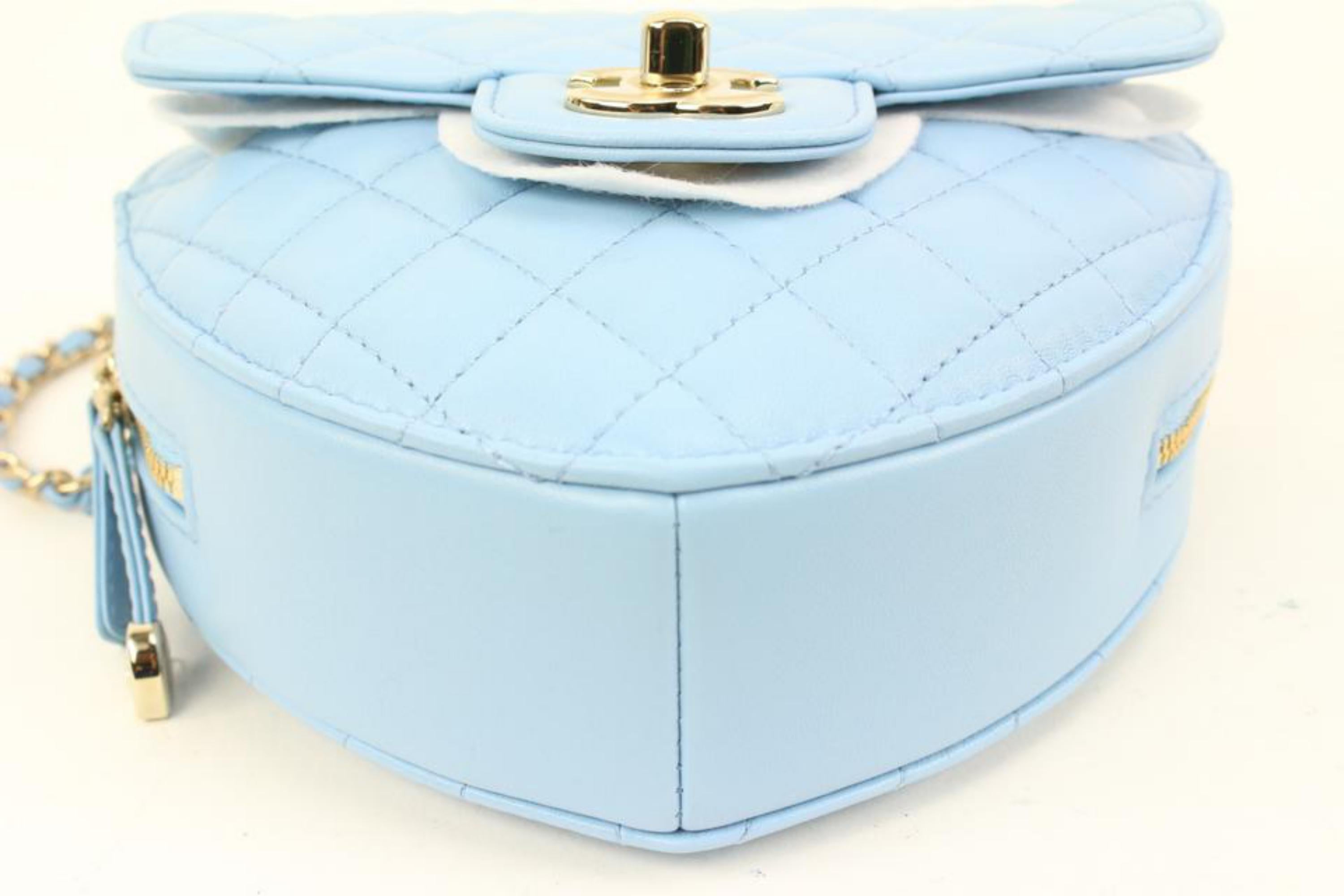 Chanel 22s Blau Gestepptes Lammfell CC in Love Große Herz Tasche GHW 10cz426s im Angebot 5